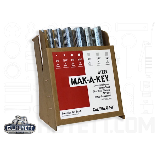 Huyett Undersized Key Stock Assortment, Clear Zinc Plated, 60 Pieces